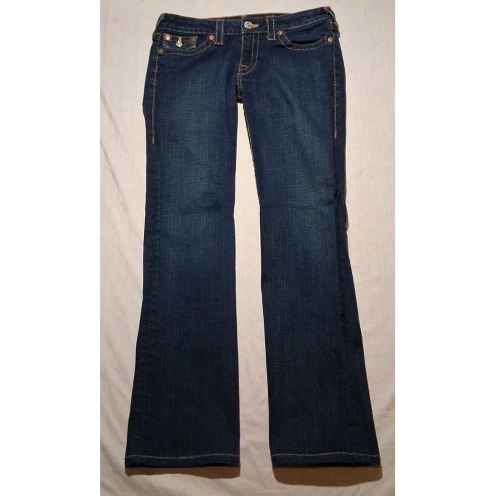 True Religion Women Denim Jeans Sz 30 World Tour Billy Flap Pocket Low Rise USA